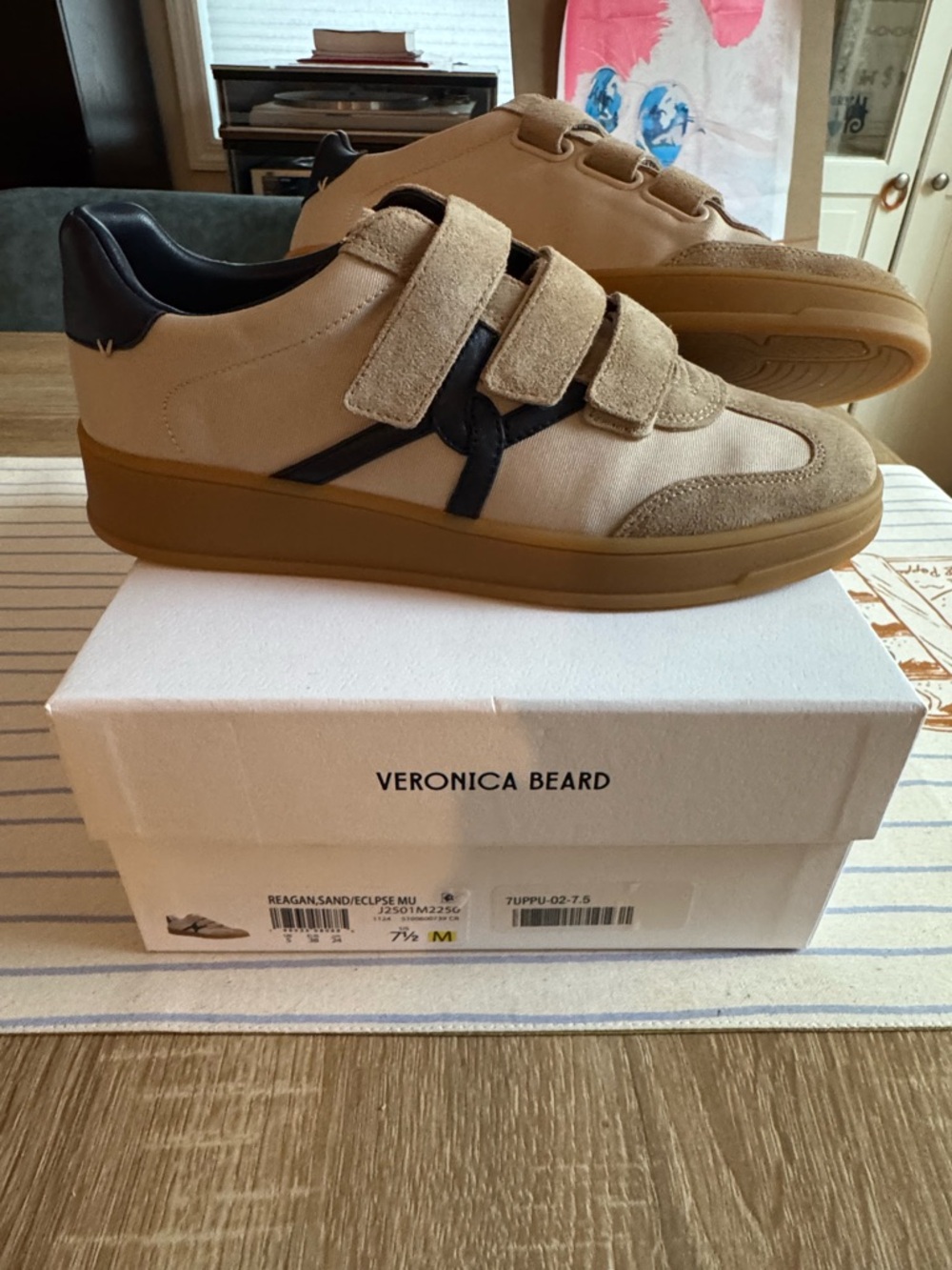 NIB Veronica Beard Reagan Sneakers - Tan Suede and Navy Leather - Size 7.5/8
